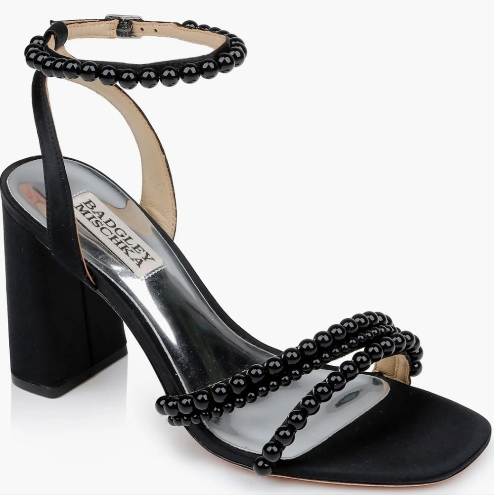 Badgley Mischka Black Beaded Heels - Worn Once!